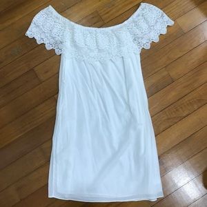 White lace off shoulder dress